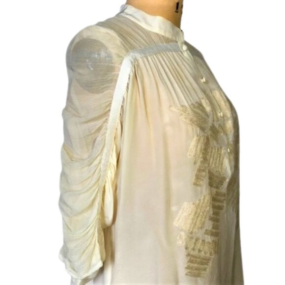 Sachin + Babi 100% silk applique  ivory/cream ruched sleeves tunic top - Picture 3 of 16
